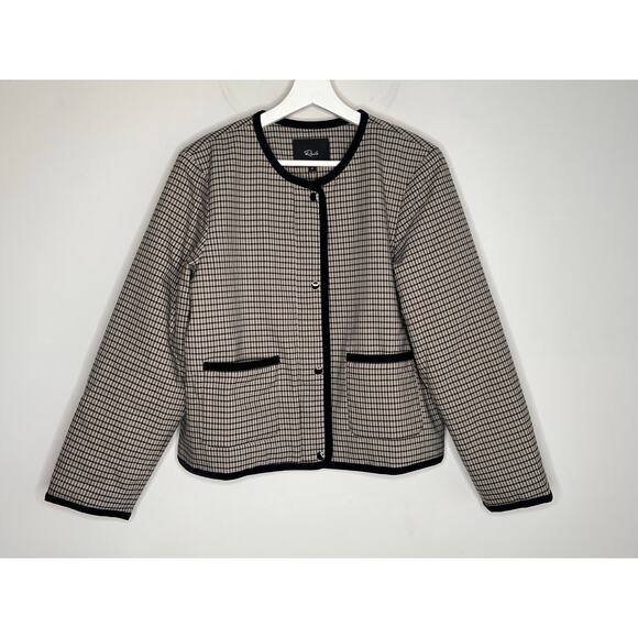 Rails Nota Full Zip Boxy Cropped Jacket Ice Taupe Mini Check Women's Size M NWT - Picture 3 of 14